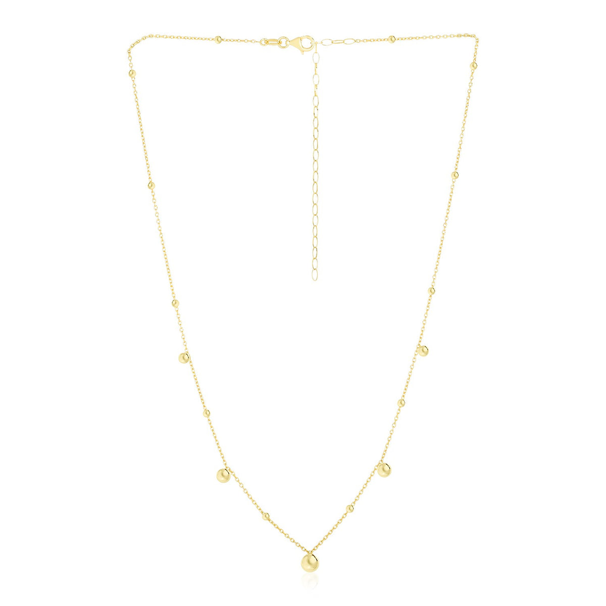 14k Yellow Gold High Polish Beaded Stations Necklace - Lindove