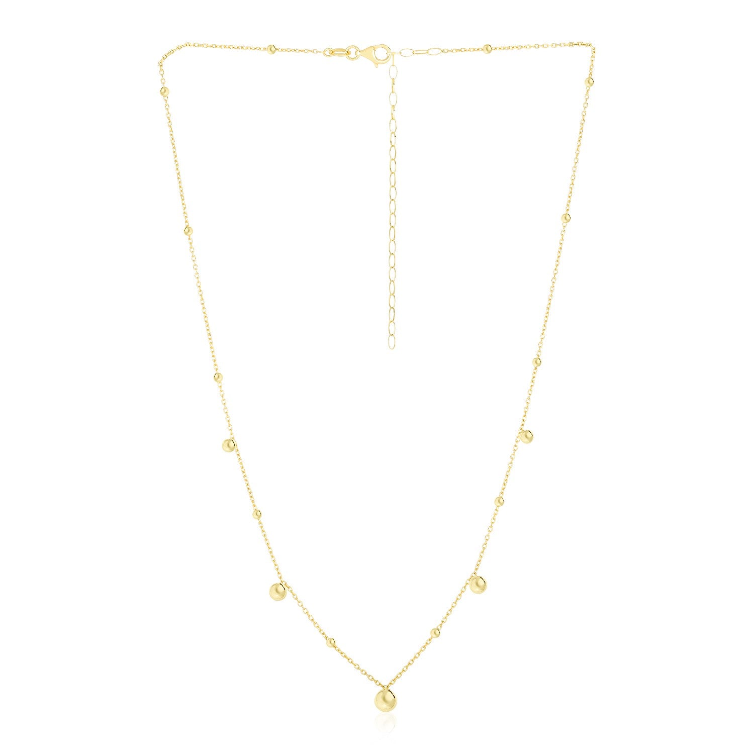 14k Yellow Gold High Polish Beaded Stations Necklace - Lindove