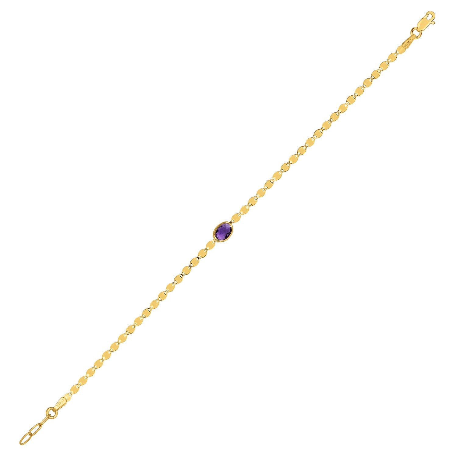 14K Yellow Gold Amethyst Mirrored Chain Bracelet (2.20 mm)