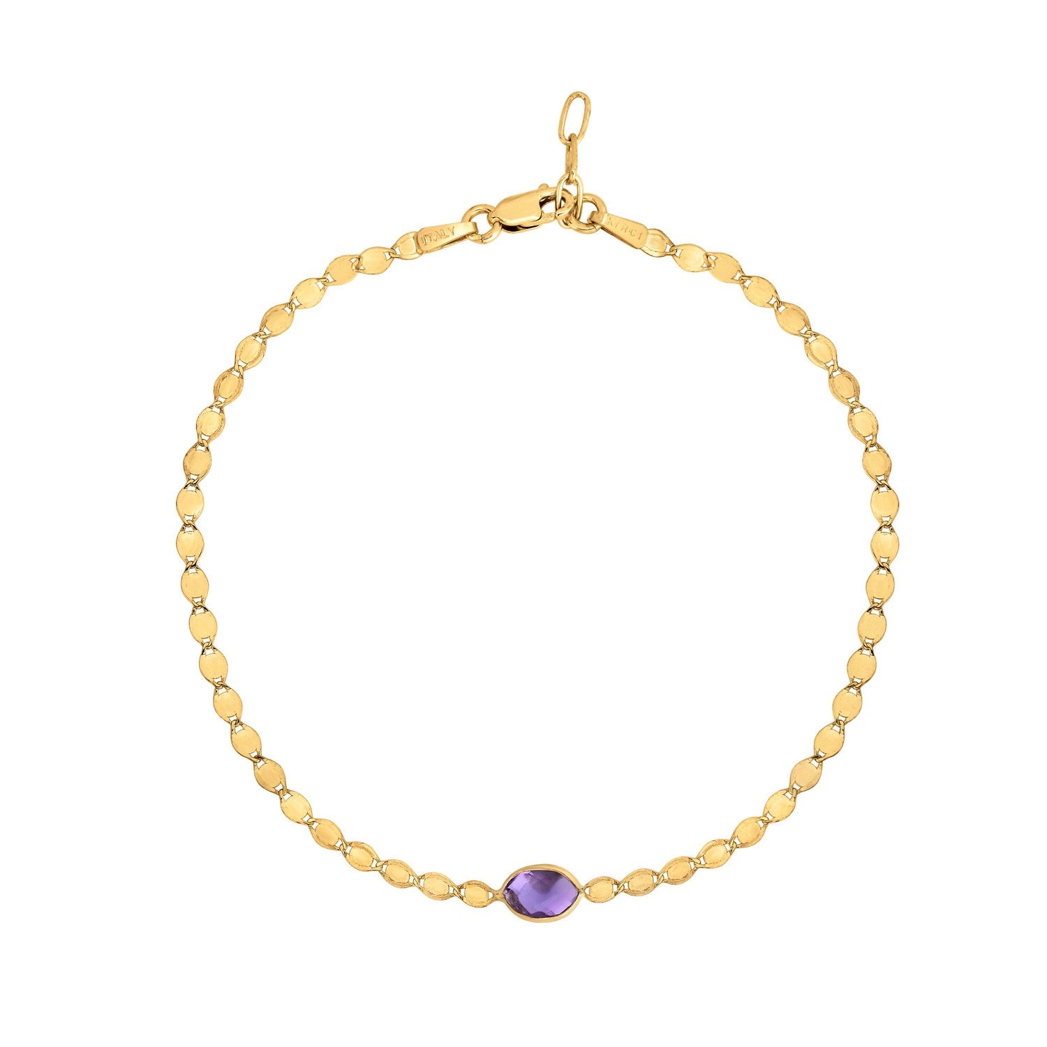 14K Yellow Gold Amethyst Mirrored Chain Bracelet (2.20 mm)