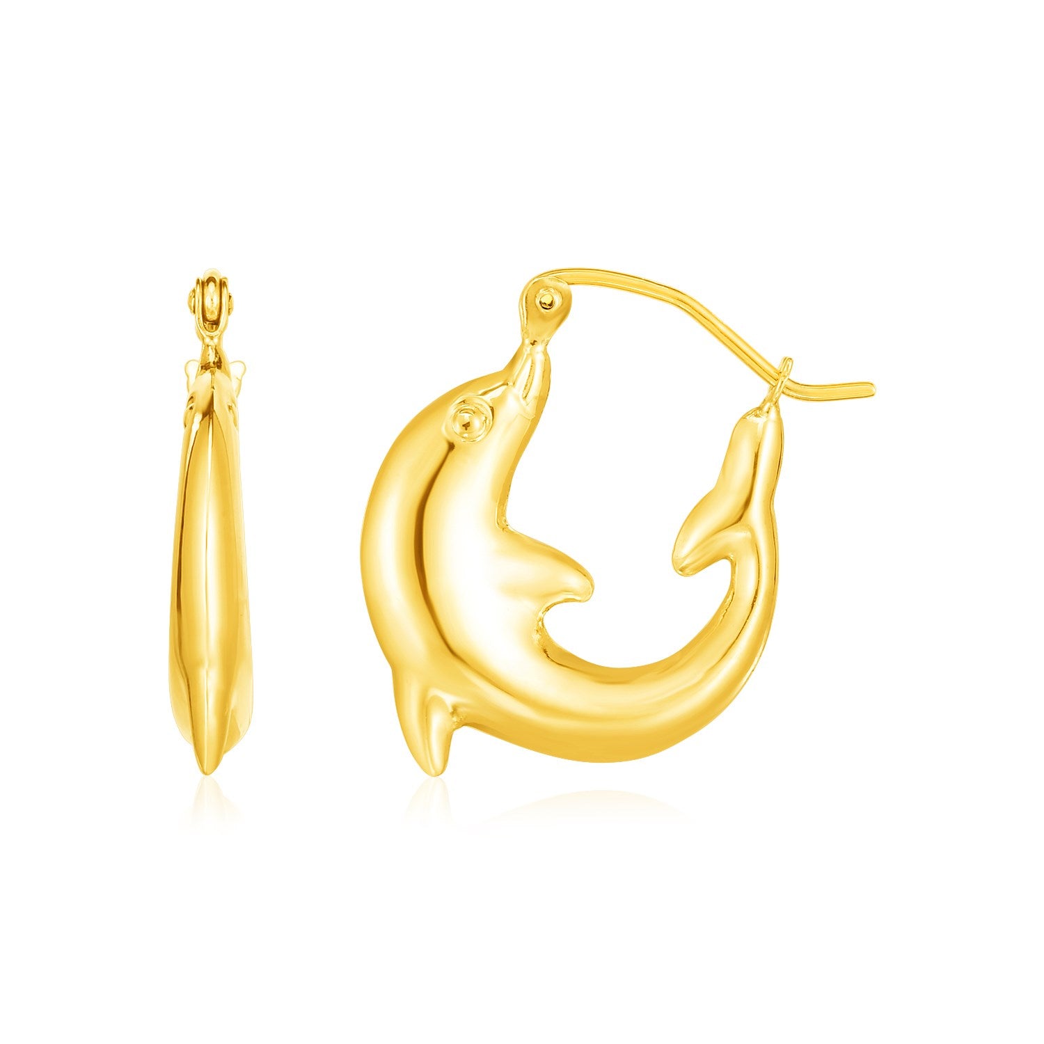 14K Yellow Gold Dolphin Hoop Earrings - Lindove
