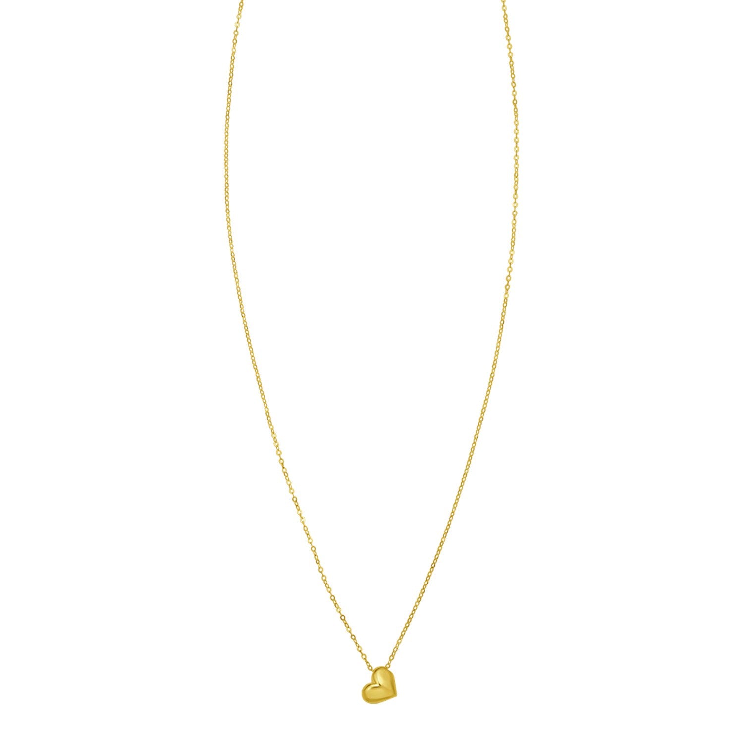 14K Yellow Gold Puffed Mini Heart Pendant Necklace