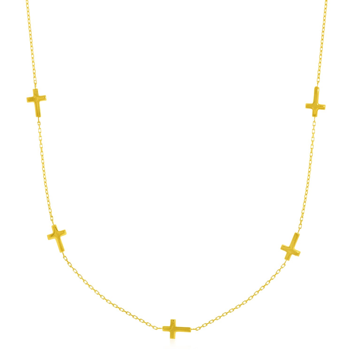 14k Yellow Gold Chain Necklace with Cross Stations - Lindove