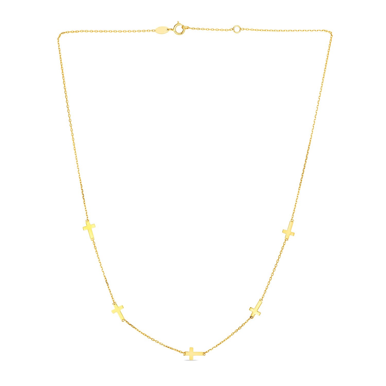 14k Yellow Gold Chain Necklace with Cross Stations - Lindove