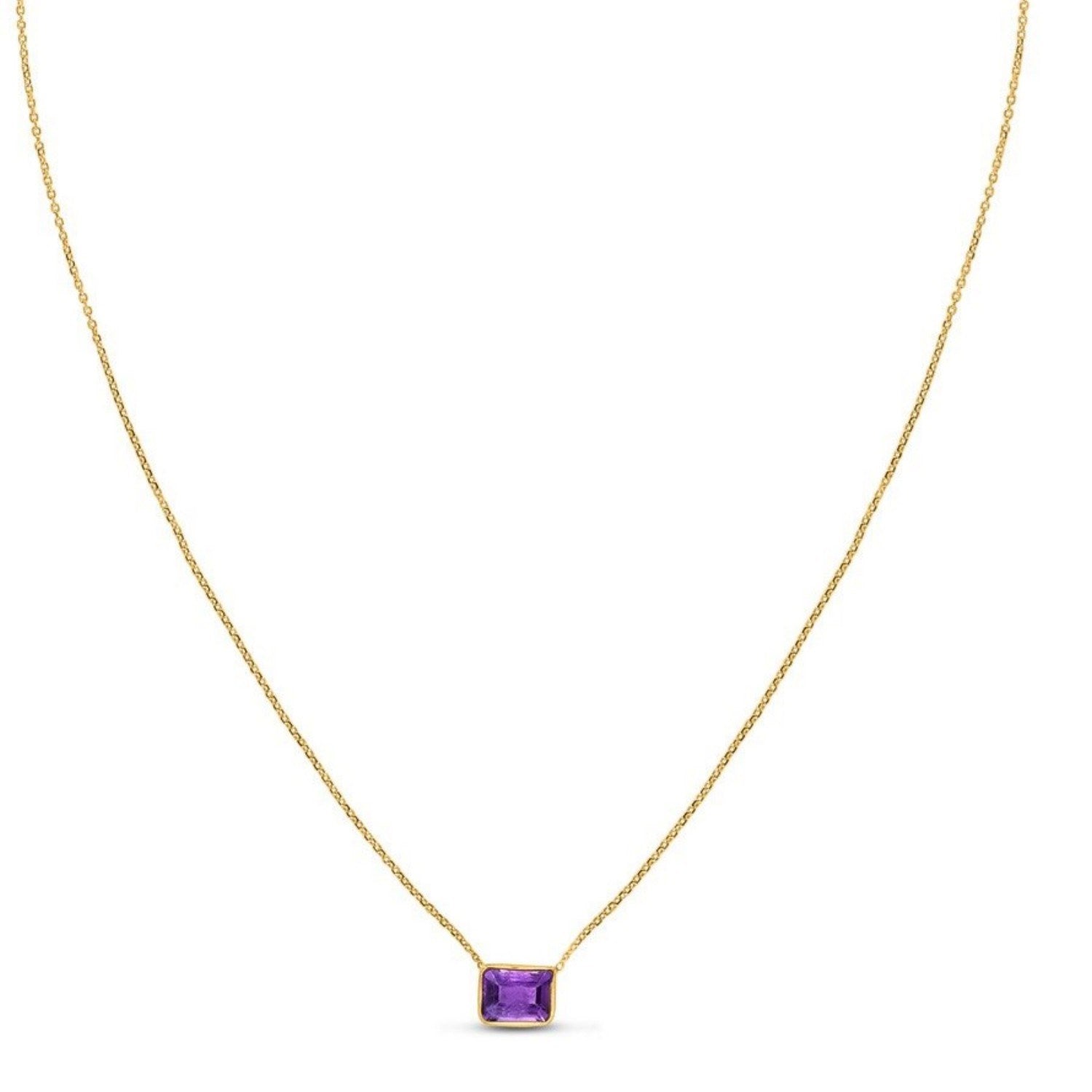 14K Yellow Gold Emerald Cut Amethyst Necklace