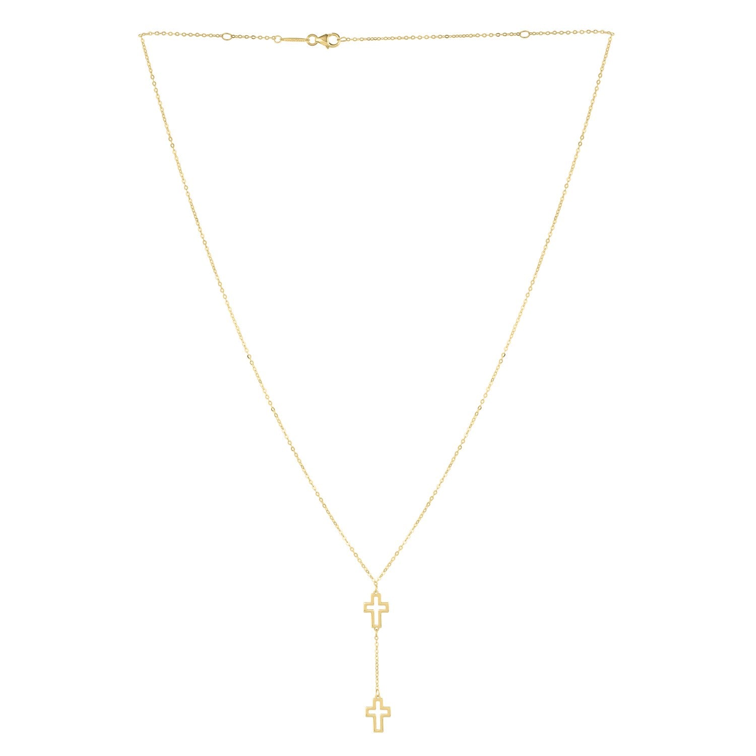 Double Cross Drop Necklace in 14K Yellow Gold