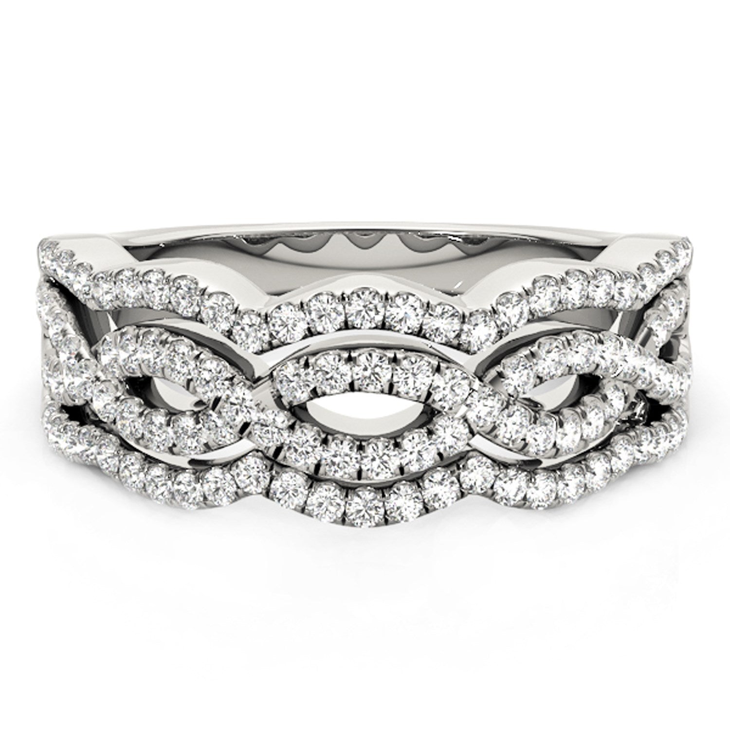 Diamond Studded Ring with Four Curves in 14k White Gold (5/8 cttw)