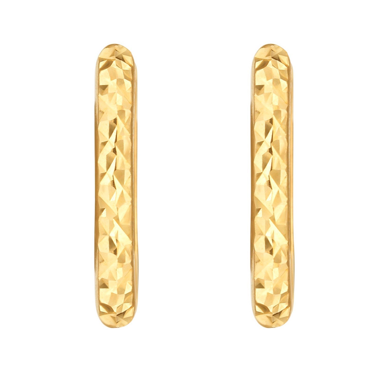 14K Yellow Gold Diamond Cut Fancy Huggie Earrings
