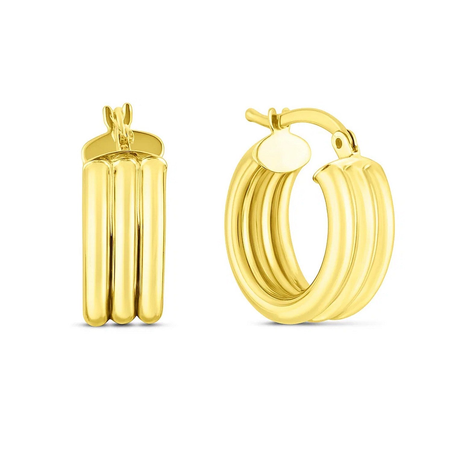 14K Yellow Gold Small Triple Row Round Hoop Earrings (10.00 mm)