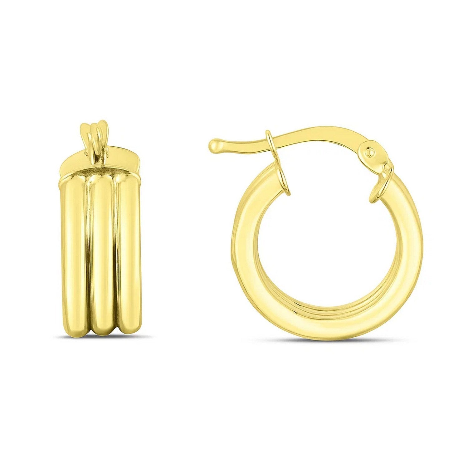 14K Yellow Gold Small Triple Row Round Hoop Earrings (10.00 mm)