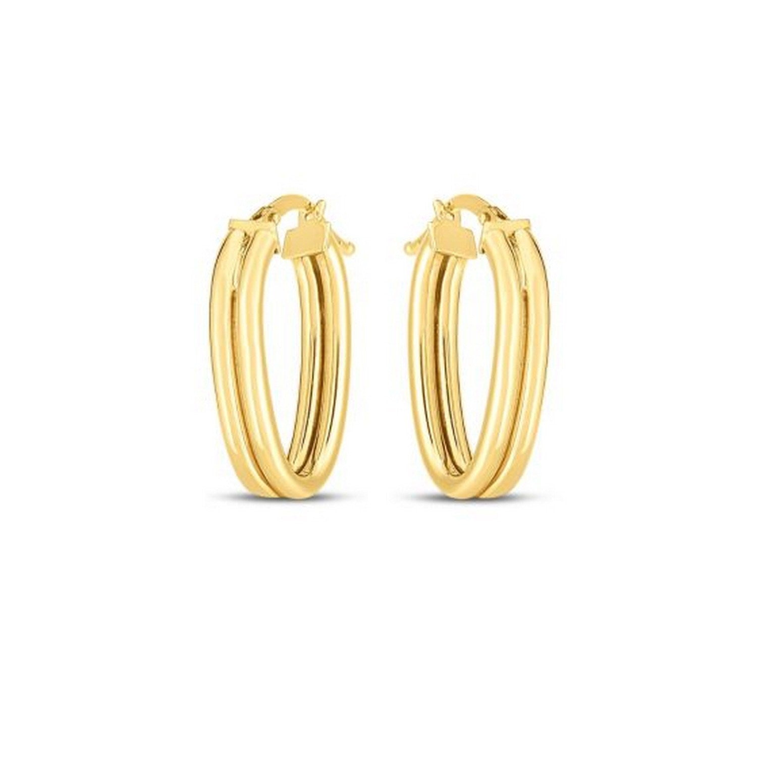14K Yellow Gold Double Oval Hoop Earrings