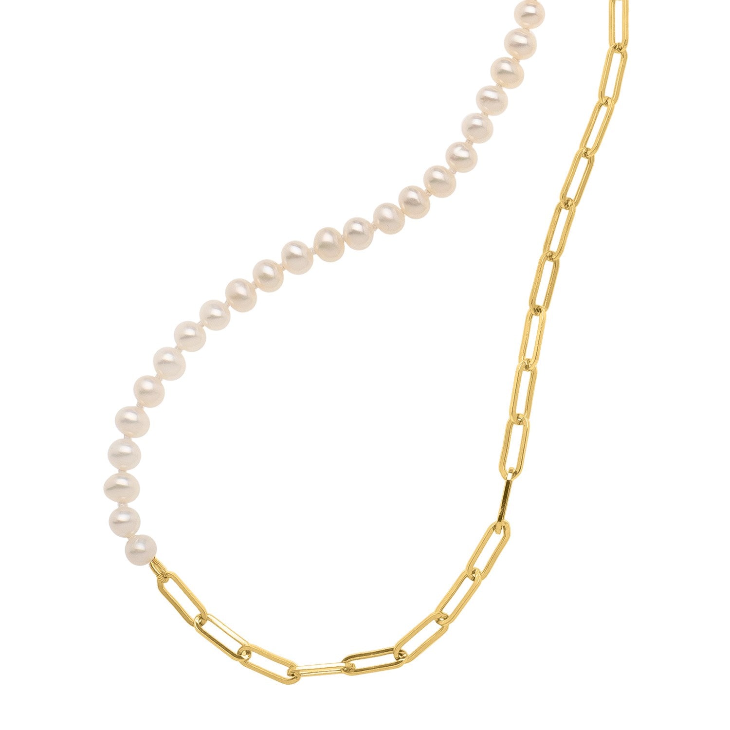 5mm Pearl and Lite Paperclip Necklace in 14K Yellow Gold