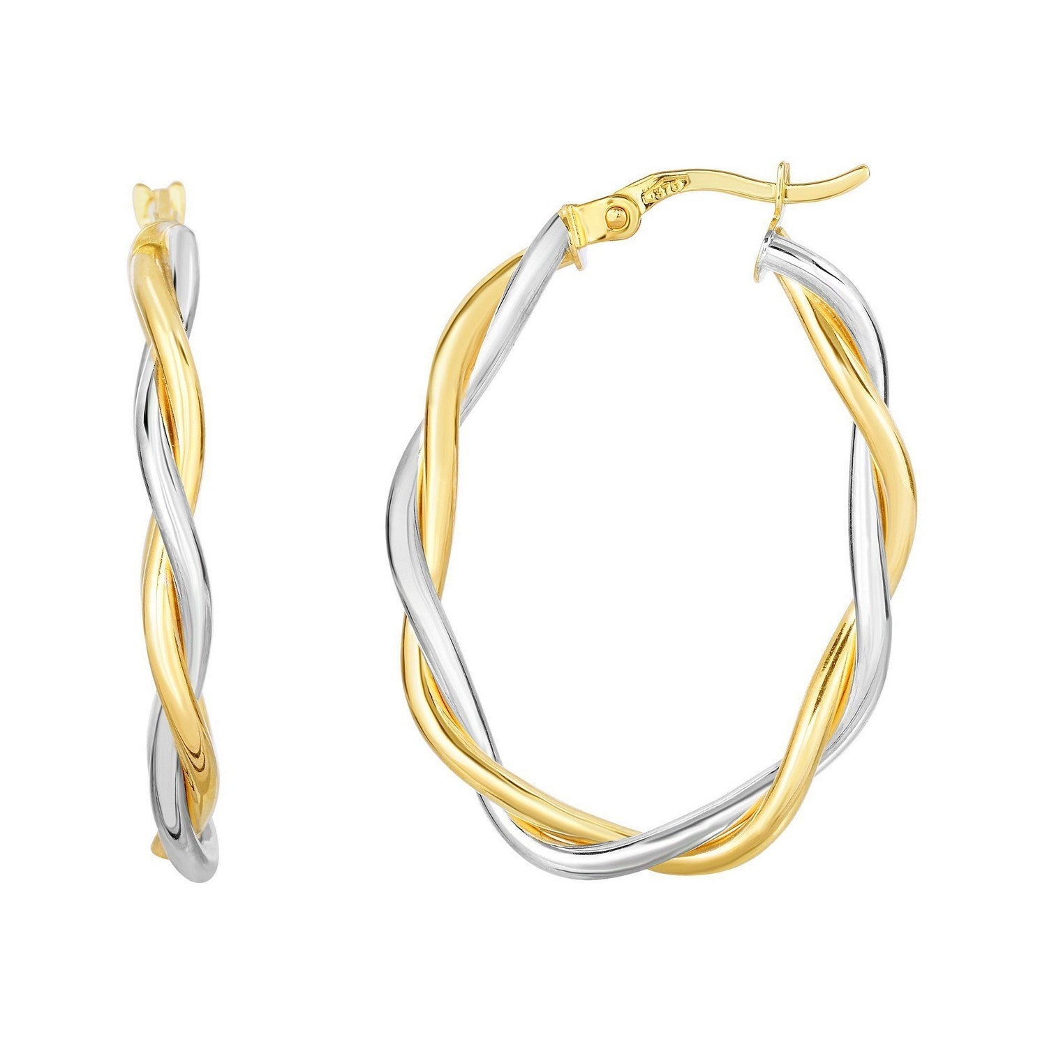 10K Two Tone Gold Oval Twist Hoop Earrings