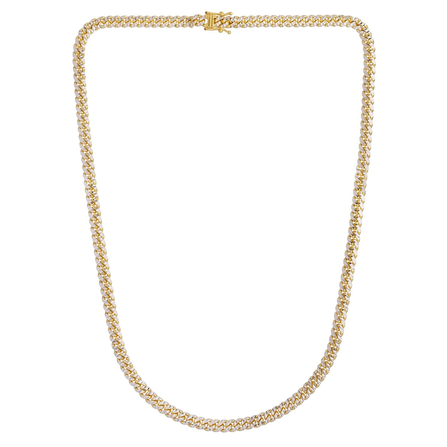 Classic Miami Cuban White Pave Solid Chain in 14k Yellow Gold (5.00 mm) - Lindove