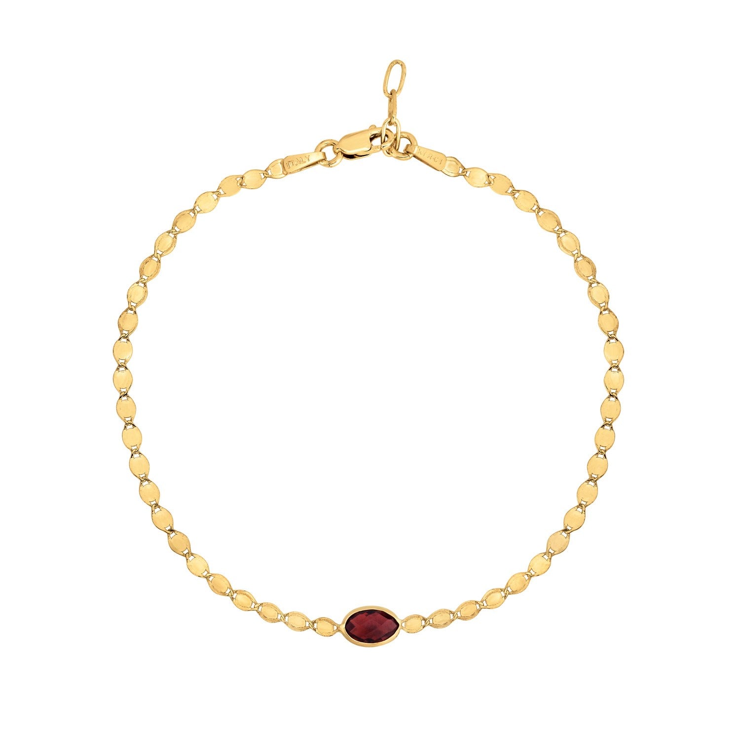 14K Yellow Gold Garnet Mirrored Chain Bracelet (2.20 mm)