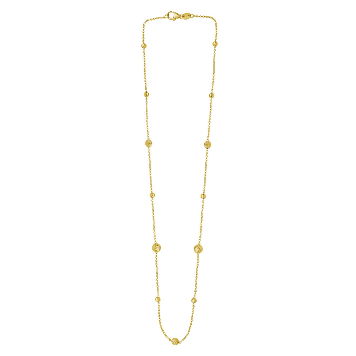 Alternating Bead Chain Necklace in 14K Yellow Gold - Lindove