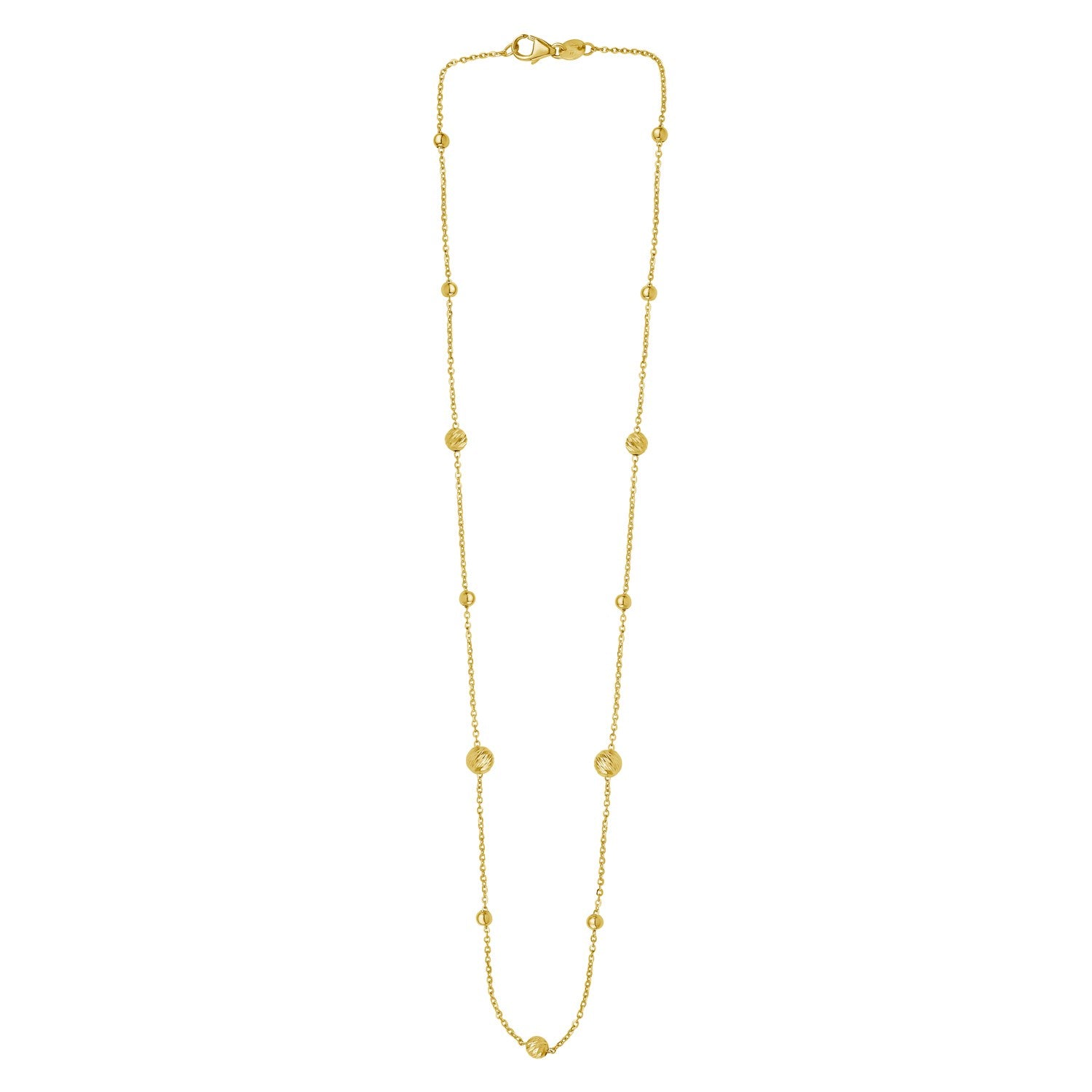 Alternating Bead Chain Necklace in 14K Yellow Gold - Lindove