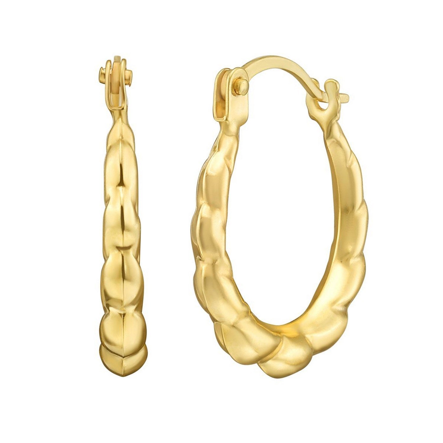 14K Yellow Gold Round Back to Back Hoop Earrings