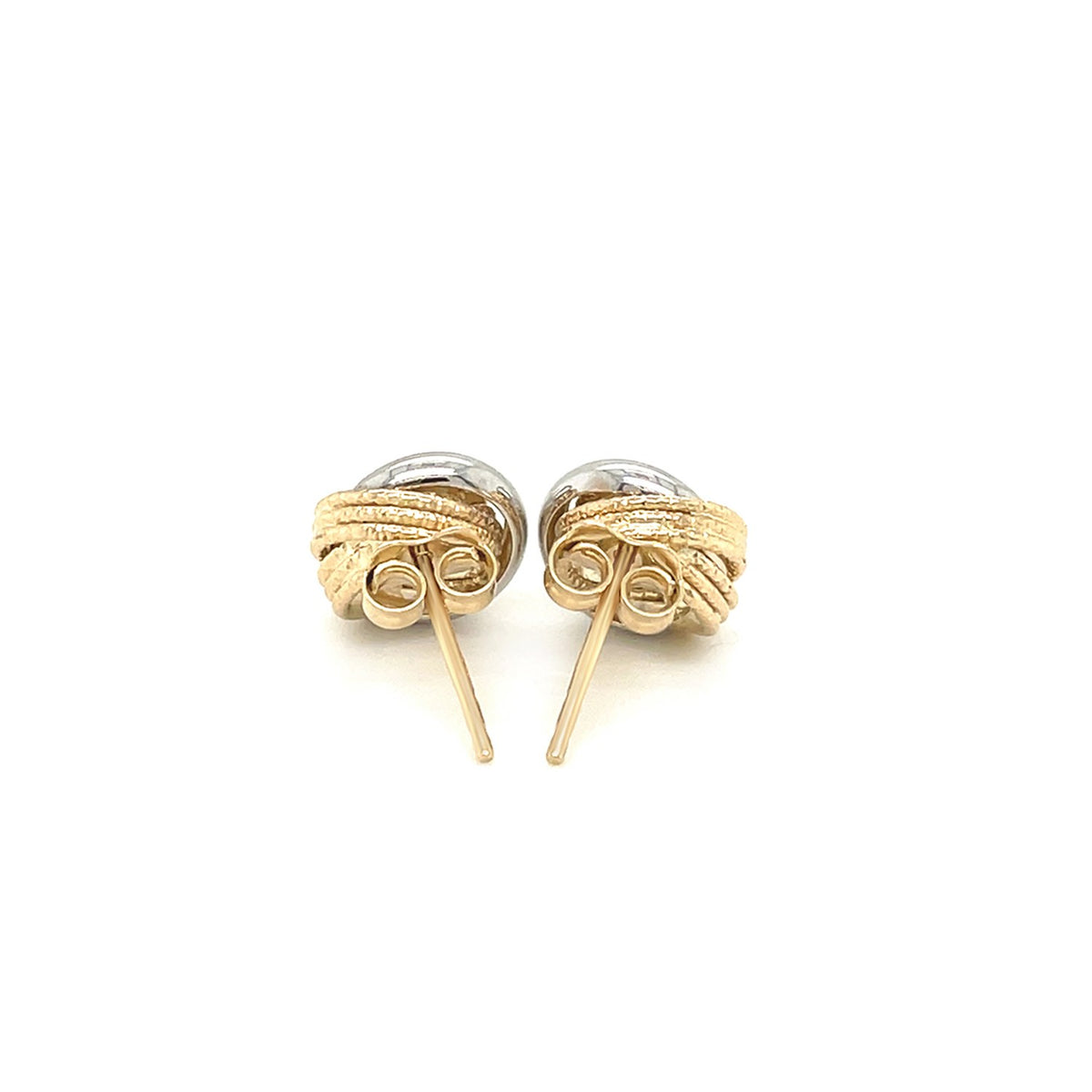 14k Two - Tone Gold Multi - Textured Open Circle Style Entwined Earrings - Lindove