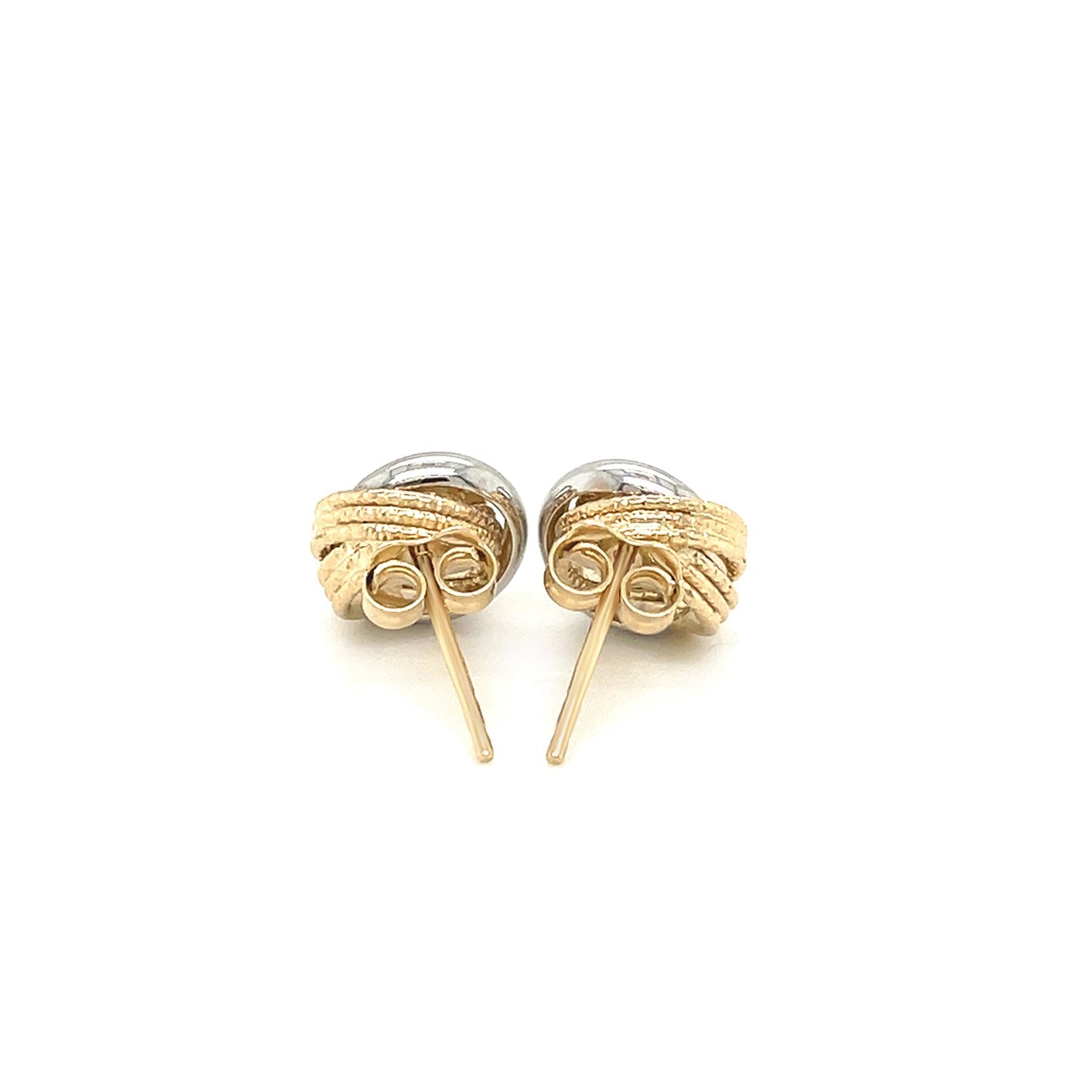 14k Two - Tone Gold Multi - Textured Open Circle Style Entwined Earrings - Lindove