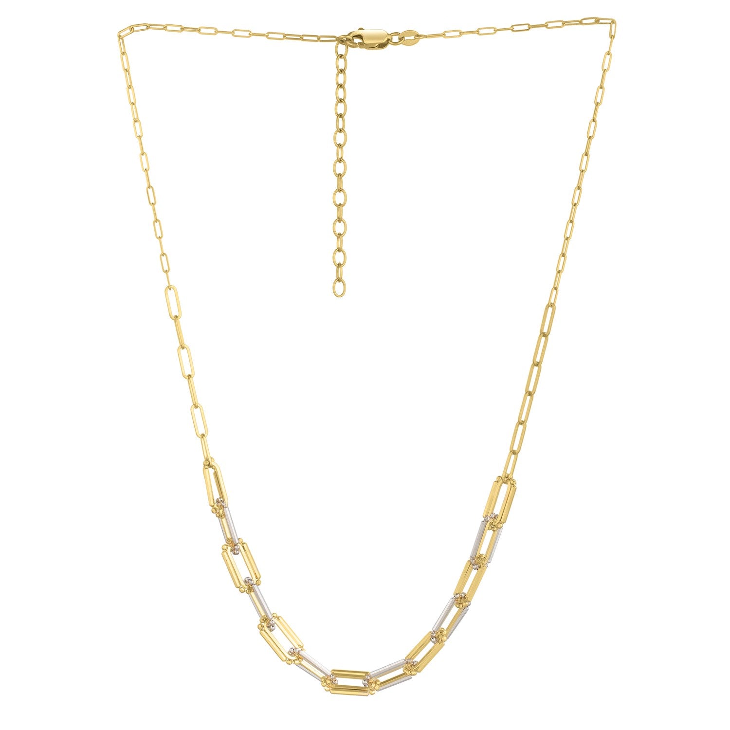 Two Tone Pallina Paperclip Necklace in 14K Gold