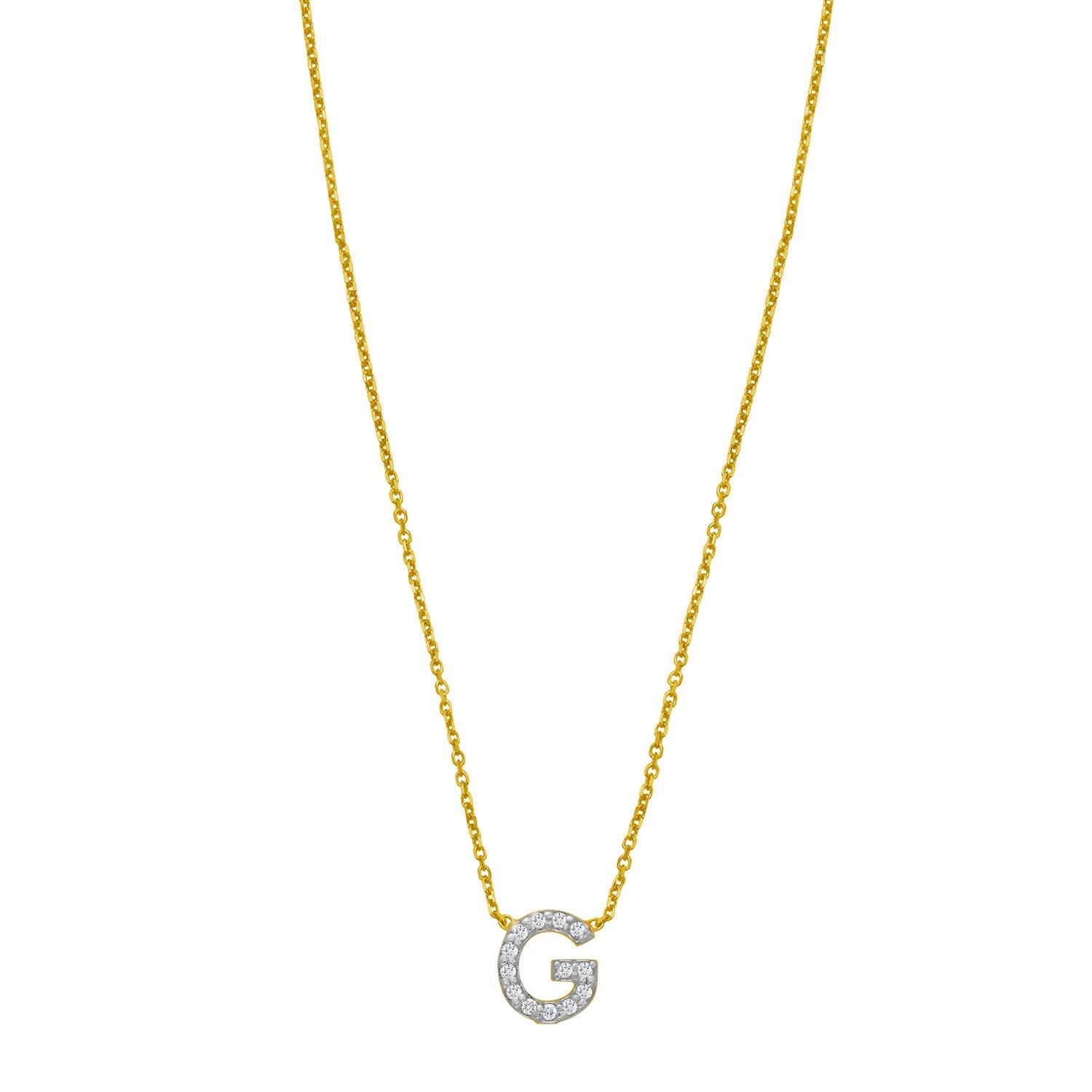 14K Yellow Gold Mini Diamond G Initial Pendant Necklace