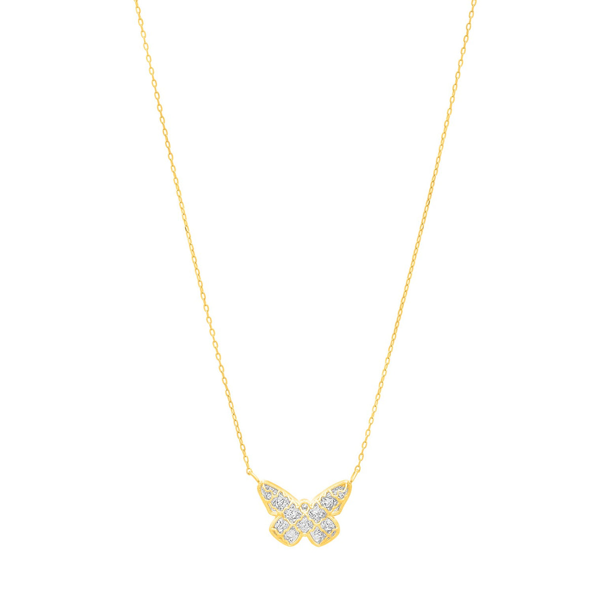 Checkered Butterfly Necklace in 14K Yellow Gold - Lindove