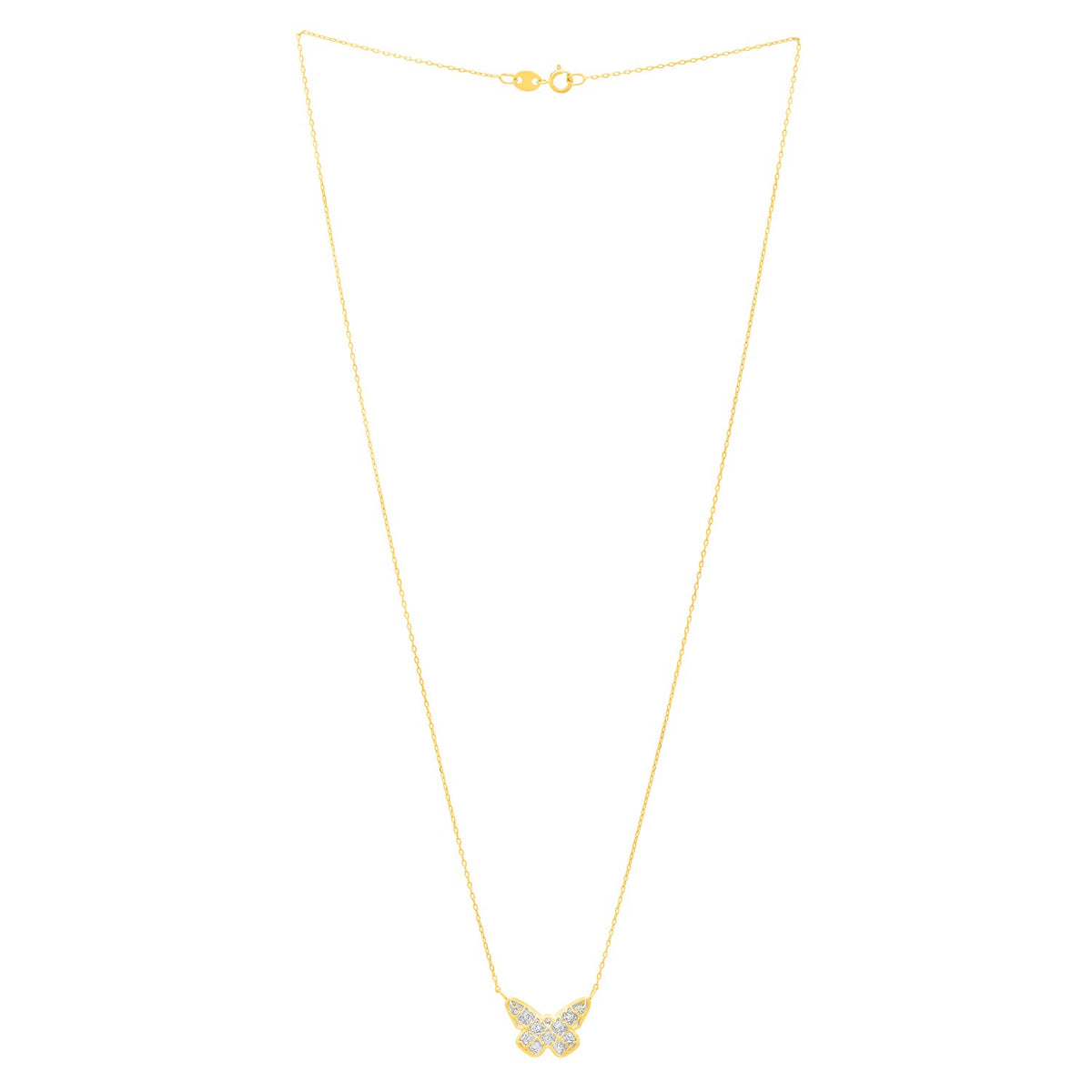 Checkered Butterfly Necklace in 14K Yellow Gold - Lindove