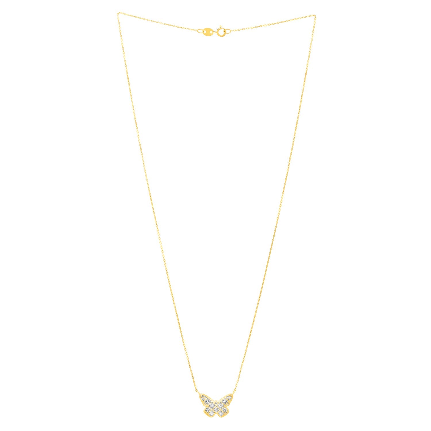 Checkered Butterfly Necklace in 14K Yellow Gold - Lindove
