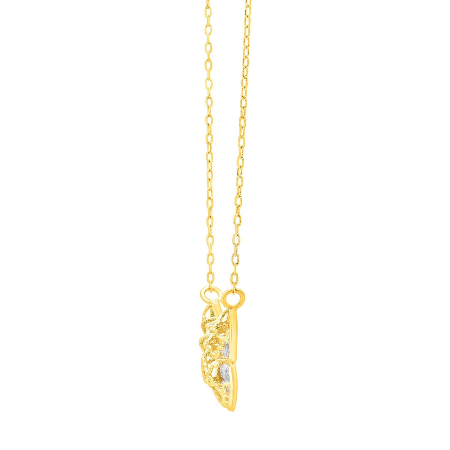 Checkered Butterfly Necklace in 14K Yellow Gold - Lindove
