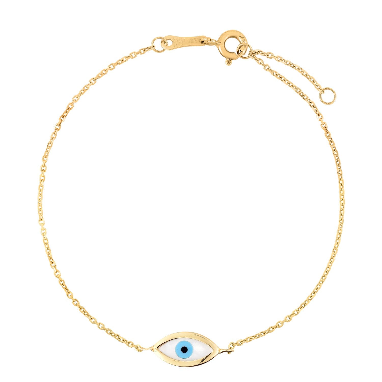 14k Yellow Gold MOP Evil Eye Bracelet (1.00 mm)