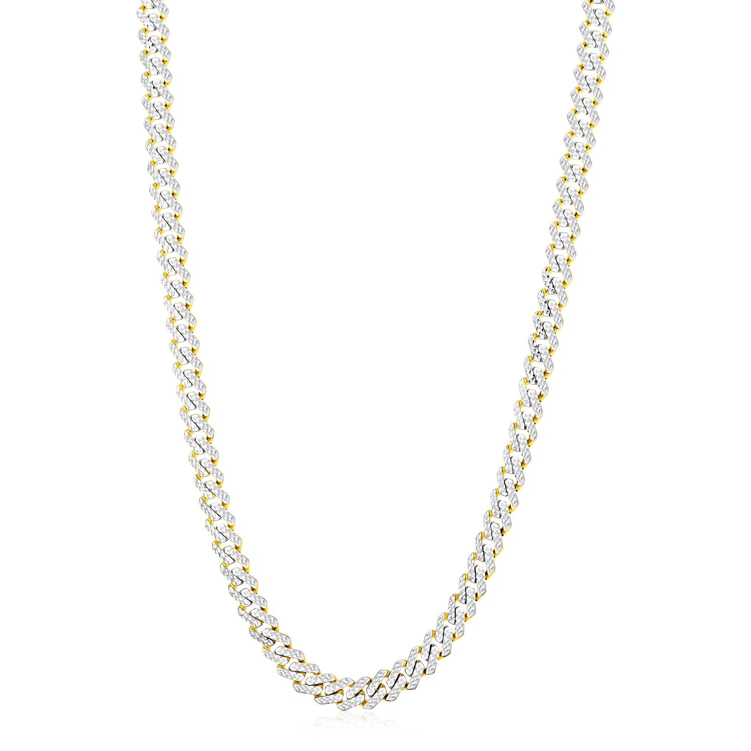 14k Yellow Gold White Pave High Polish Modern Lite Edge Chain (8.00 mm)