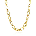 Shiny and Textured Oval Link Necklace in 14k Yellow Gold - Lindove