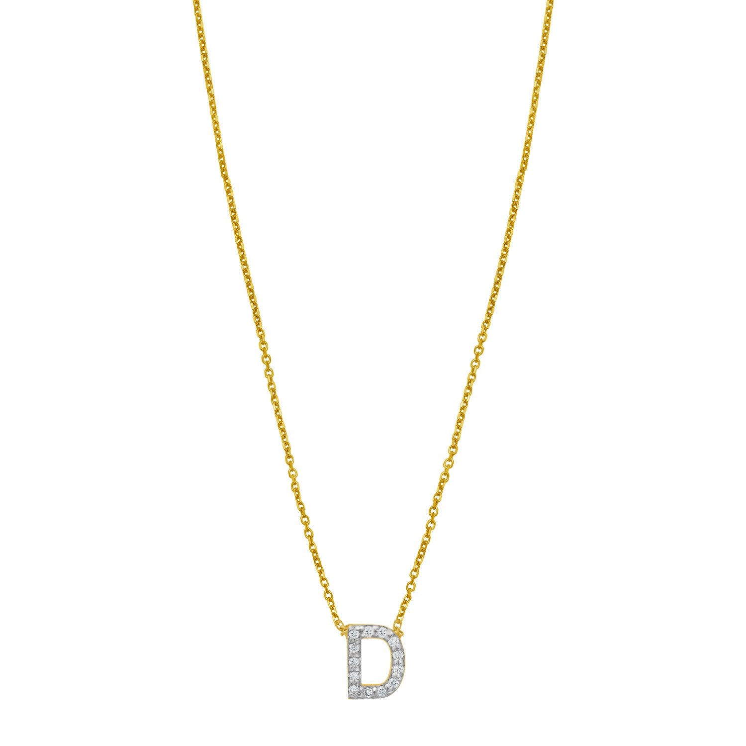 14K Yellow Gold Mini Diamond D Initial Pendant Necklace