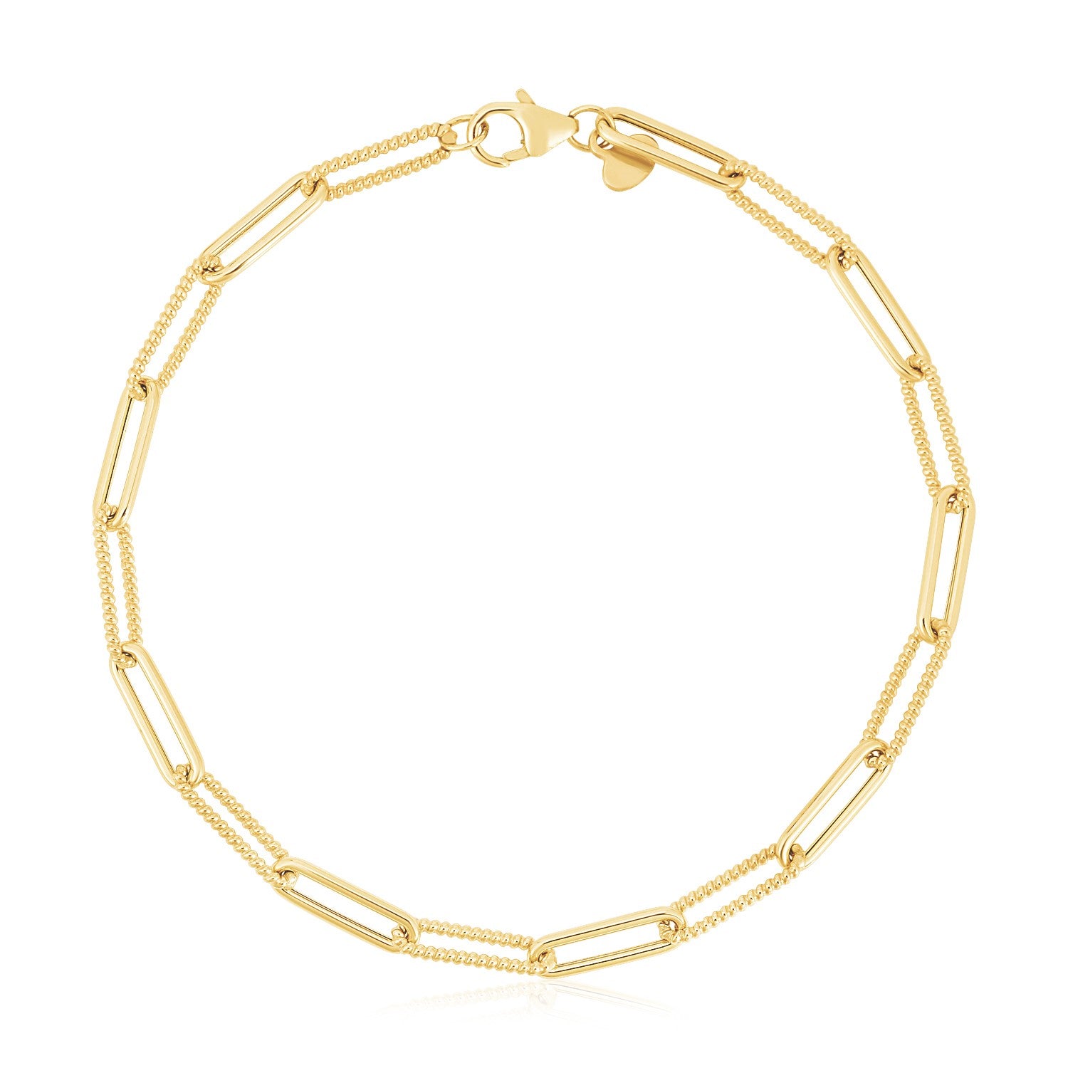 14k Yellow Gold High Polish Alternating Bead Paperclip Bracelet  (3.50 mm)