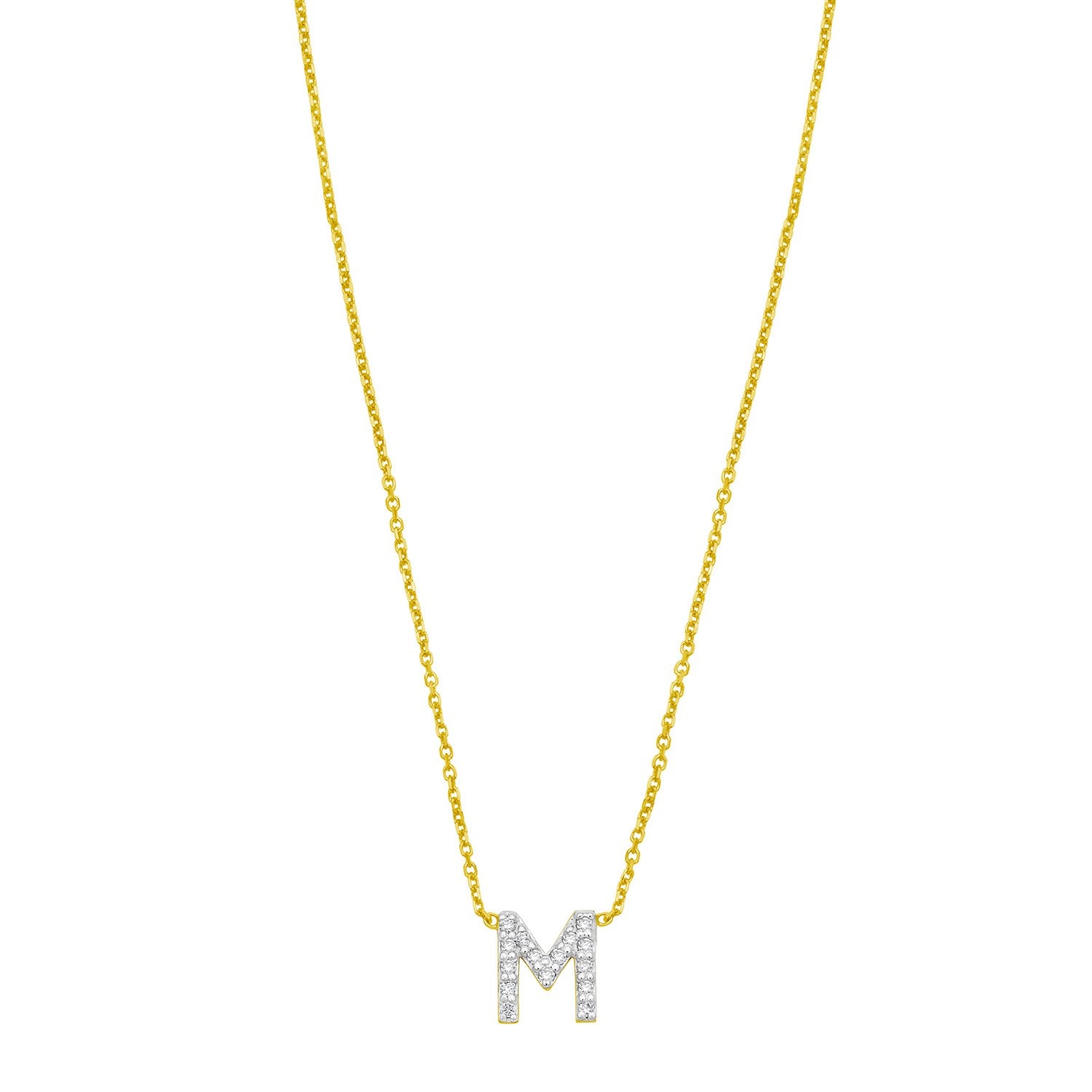 14K Yellow Gold Mini Diamond M Initial Pendant Necklace