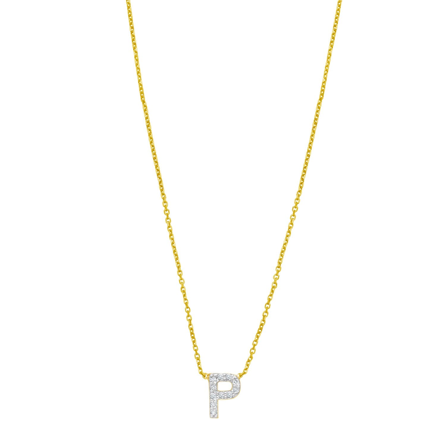 14K Yellow Gold Mini Diamond P Initial Pendant Necklace