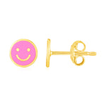 14k Yellow Gold and Enamel Pink Smiley Face Stud Earrings(6.8mm) - Lindove