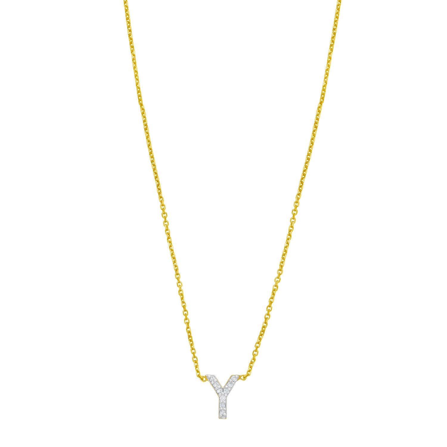 14K Yellow Gold Mini Diamond Y Initial Pendant Necklace