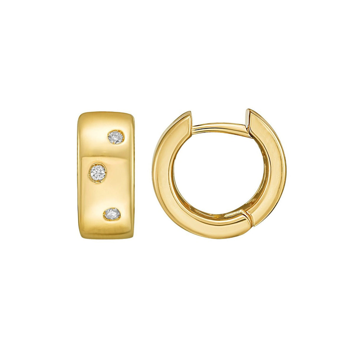 14K Yellow Gold Diamond Huggie Earrings