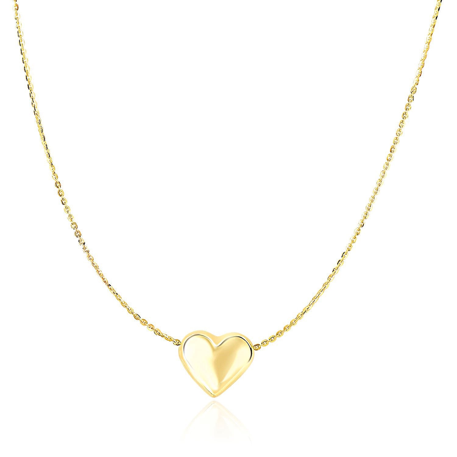 14k Yellow Gold Chain Necklace with Sliding Puffed Heart Charm