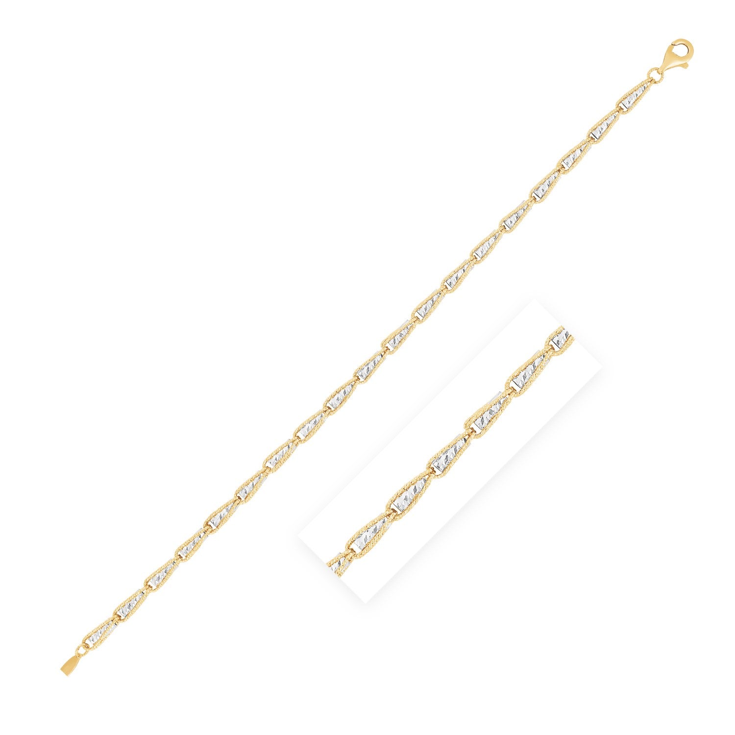 14k Two Tone Gold High Polish Diamond Cut Link Chain Bracelet (3.20 mm)