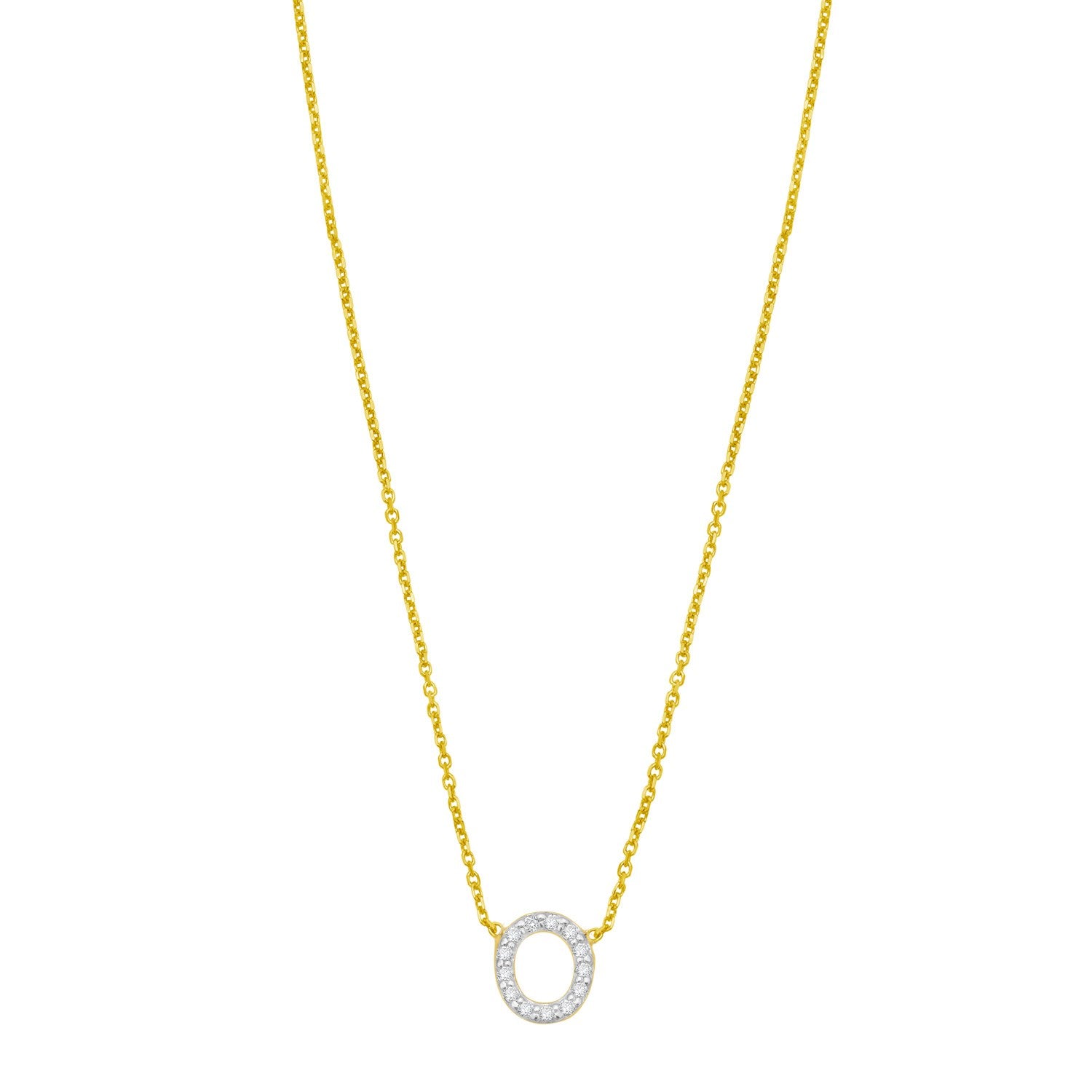 14K Yellow Gold Mini Diamond O Initial Pendant Necklace