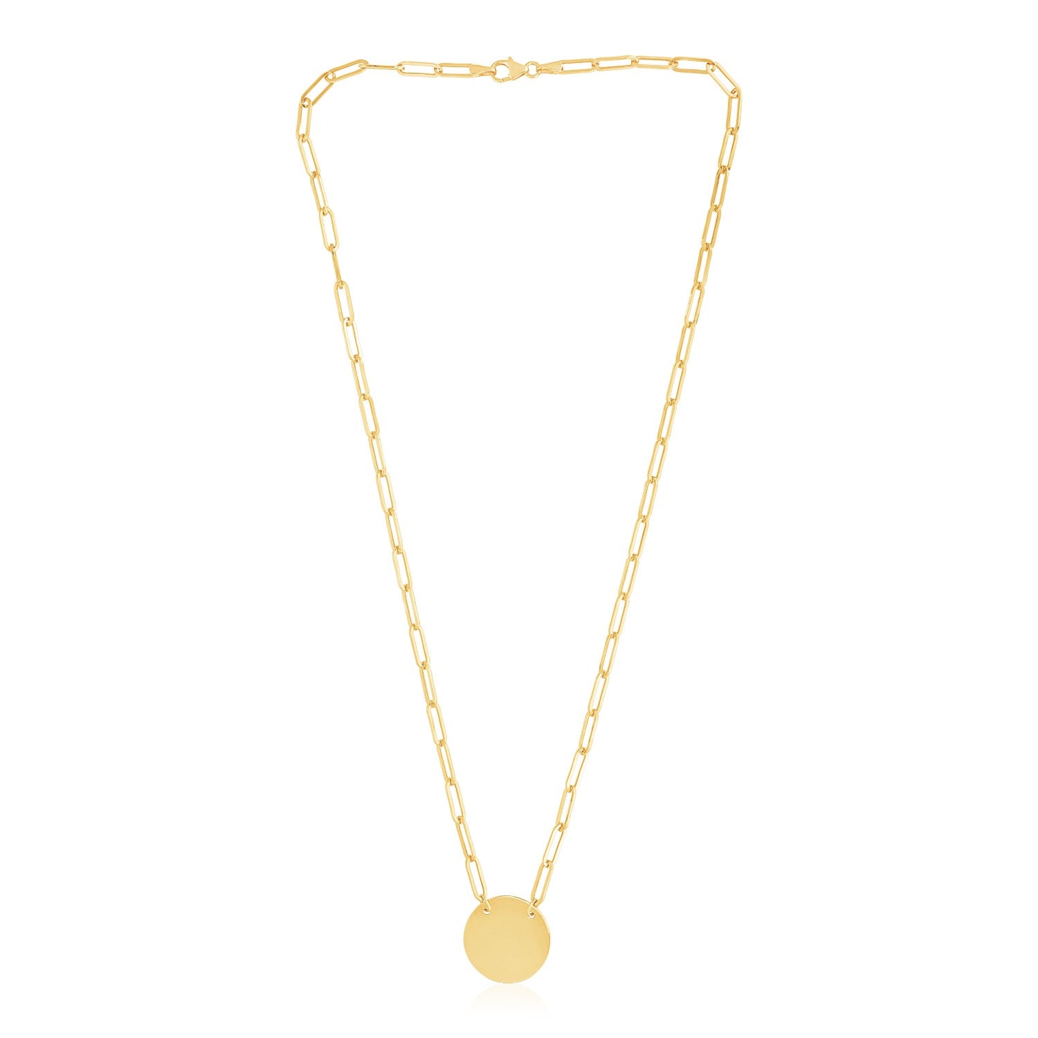 14k Yellow Gold High Polish Circle Disc Paperclip Link Necklace