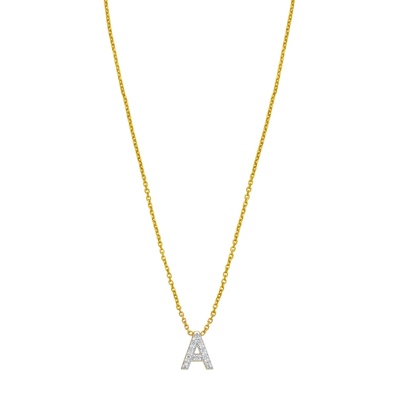 14K Yellow Gold Mini Diamond A Initial Pendant Necklace
