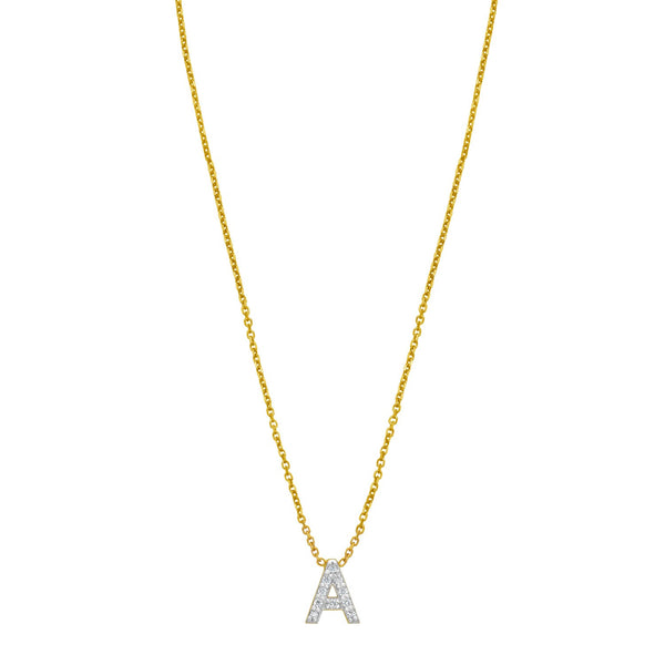 14K Yellow Gold Mini Diamond Initial Pendant Necklace