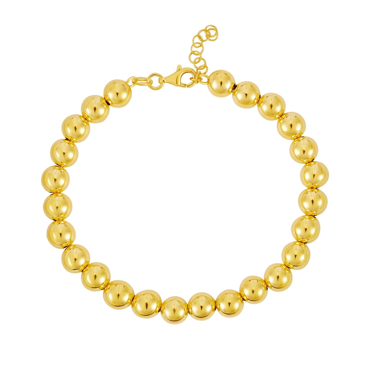 Polished 7mm Bead Bracelet in 14K Yellow Gold