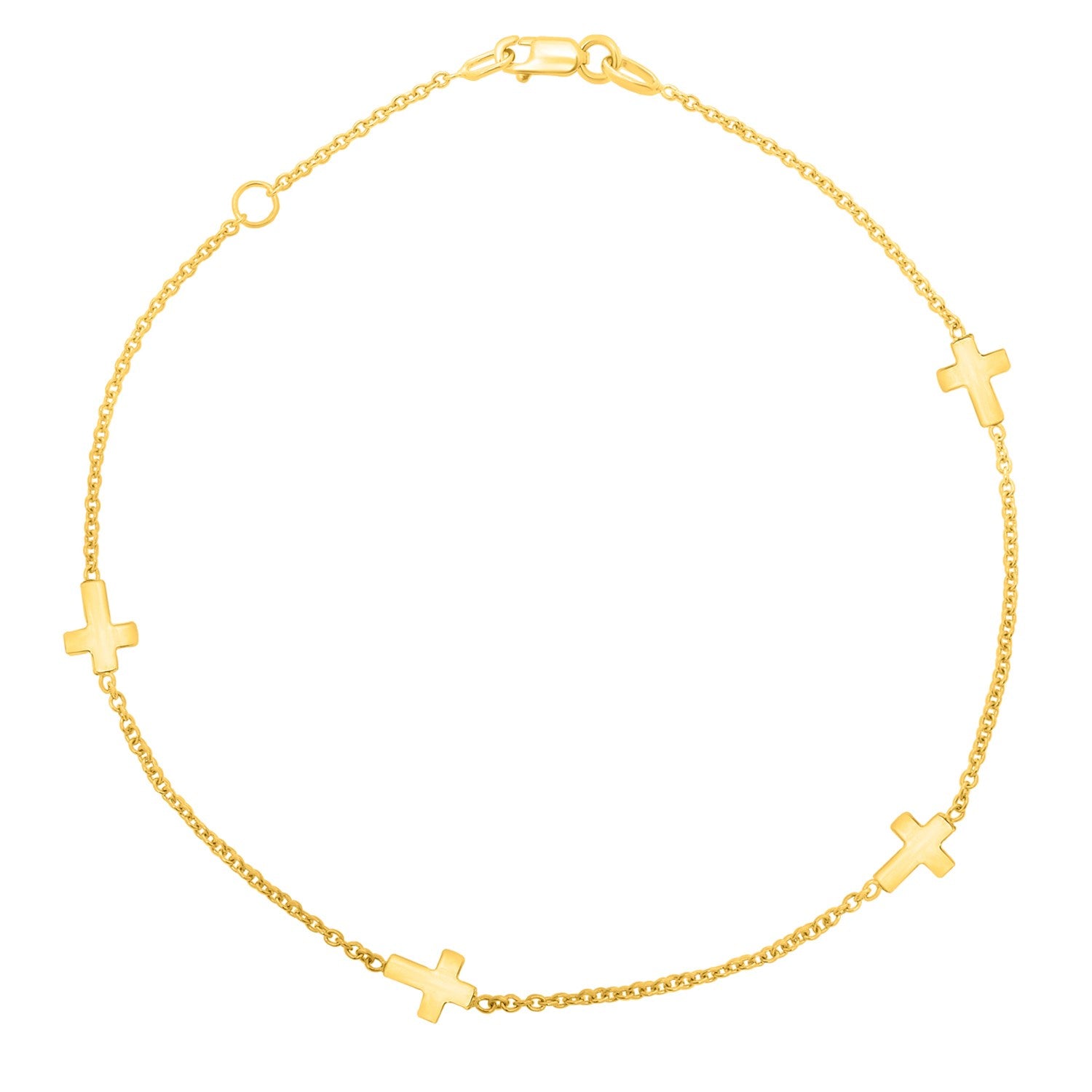 Stationed Cross Anklet in 14K Yellow Gold (1.00 mm) - Lindove