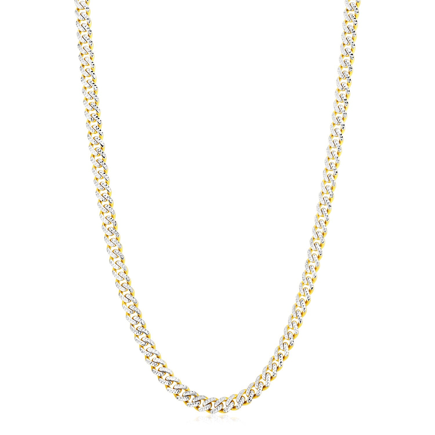 14k Yellow Gold White Pave High Polish Modern Lite Miami Cuban Chain (6.50 mm)