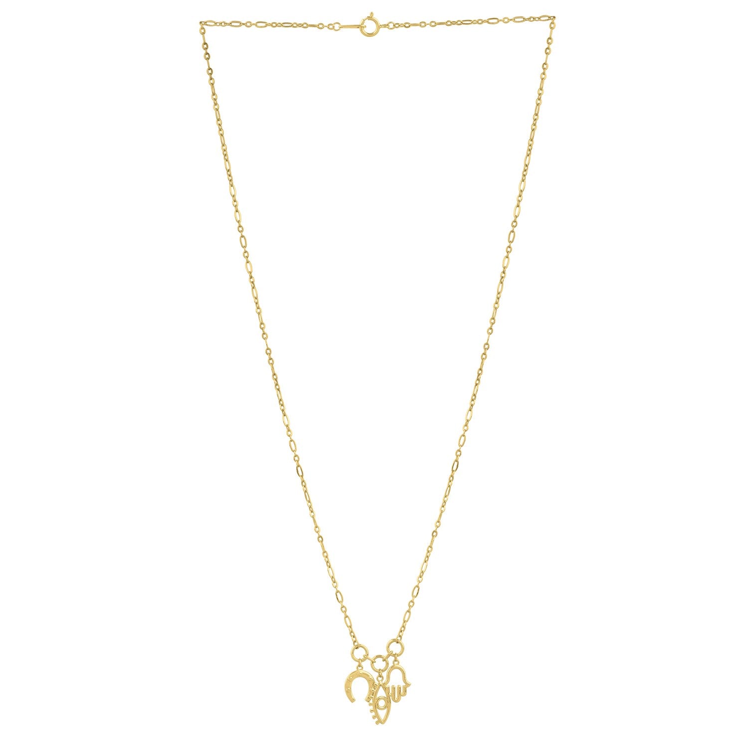 Drop Necklace with Lucky Charms in 14K Yellow Gold